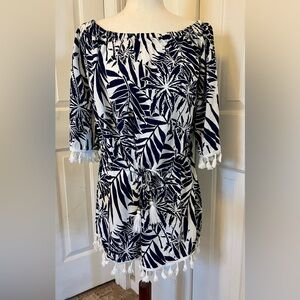 Blue Island Navy and White Tropical Print Cover Up